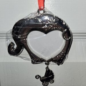 Silvertone BABYS FIRST CHRISTMAS 2024 Elephant Heart Ornament with Red Ribbon